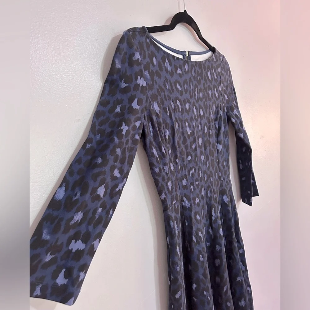 Kate Spade Navy and Black Leopard Print Fit and Flare Dress Size 0 Preppy Basic